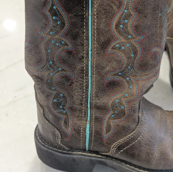 Justin Boots Gypsy Raya Brown and Teal Cowboy Boots Women's Size 7 - Picture 6 of 13